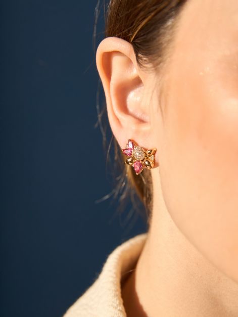 Brinco Turmalina Rosa e Diamantes