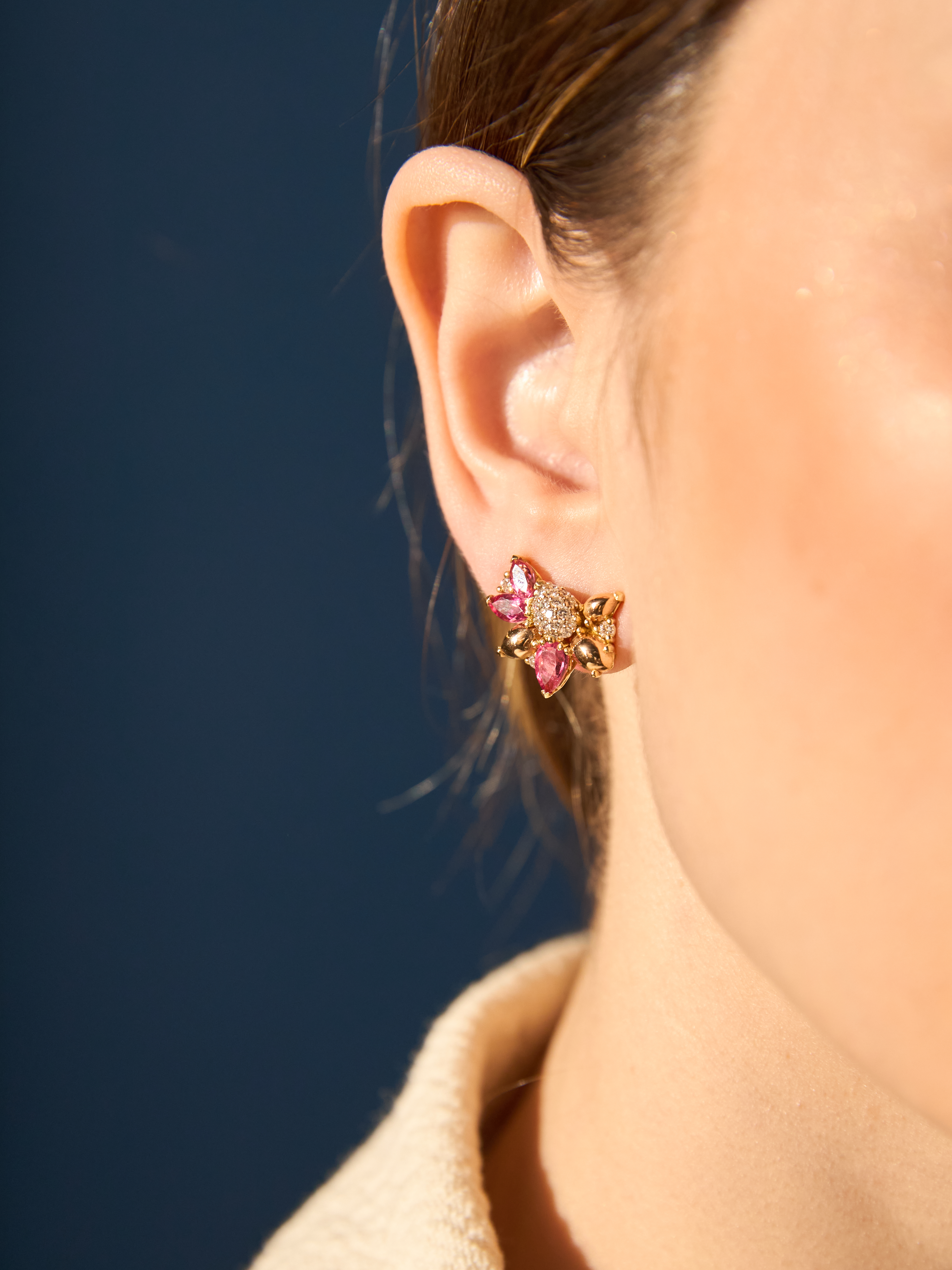 Brinco Turmalina Rosa e Diamantes